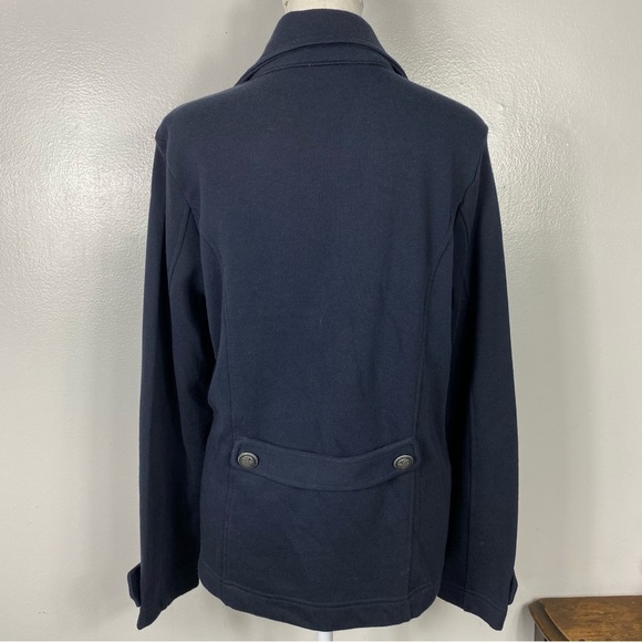Talbots French Terry Double Breasted Military Style Jacket Navy Blue Sz L EUC - Picture 2 of 7